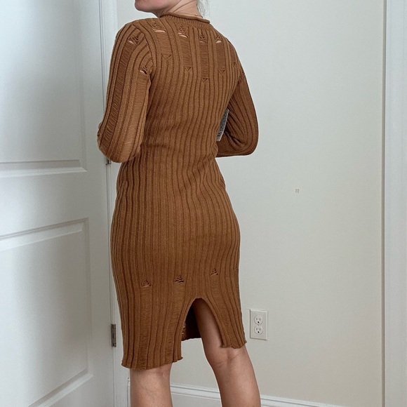 Rib Knit Long Sleeve Knee Length Body Con Dress - Picture 7 of 13